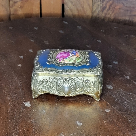Other - Vintage Ornate Jewelry Box with Blue and Gold Accents